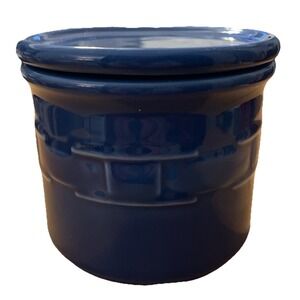 Longaberger Woven Traditions Cornflower Blue Pottery Salt Butter Crock w/ Lid
